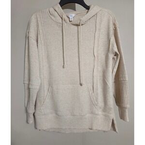 Time and Tru Cream Waffle Knit Hoodie Beige Casual Comfort Size XS EUC